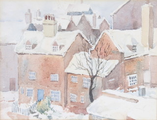 M W Cottee, watercolour, unsigned, winter town scape 8" x 10 1/2" 