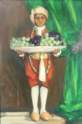 (Her Grace) Rosita Marlborough, oil on canvas, monogrammed and dated 1995, study of a boy servant , label on verso 35" x 23" 