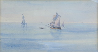Early 20th Century watercolour, unsigned, maritime view 3 1/2" x 7" 