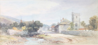 Vicat Cole 1874, watercolour signed, village scene with figures 8 1/2" x 18"  