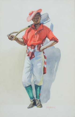 C H Greaves, watercolour, signed study of a labourer, 10" x 6 1/2" 