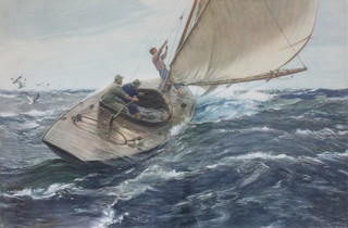 C H 1913, print, a sailing boat at sea 14 1/2" x 22" 