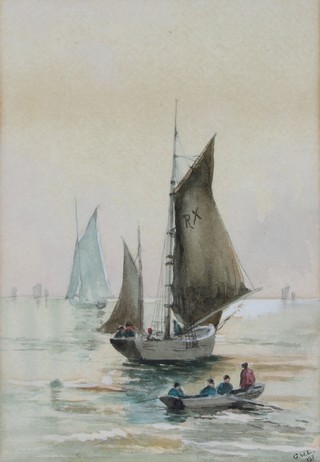 G W L, 1911, watercolour monogrammed and dated, moored fishing vessels 10" x 7" 
