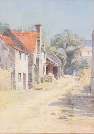 Berenger-Benger 1892, watercolour, signed, a village street scene with figure 13 1/2" x 9 1/2" 