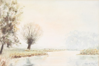 Frank Myatt, watercolour signed, Autumnal River landscape 7" x 10 1/2" 