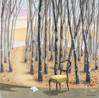 C Mackenzie, contemporary oil on canvas, signed, a chair in a woodland scene, unframed 20" x 20" 
