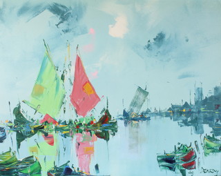 George R Deakins, oil on canvas, atmospheric coastal scene 23 1/2" x 29 1/2" 