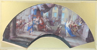 19th Century gouache fan, decorated with classical figures and flowers, framed 