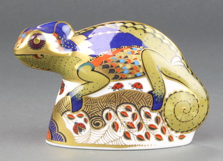 A Royal Crown Derby Imari pattern chameleon paperweight with gold stopper 3 1/2"  