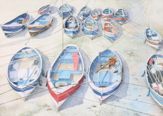 K Godlee Rickman, watercolour, signed, study of moored boats 10" x 14"  