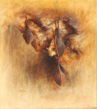 Guy Troughton '88, oil on board signed and dated, labels on verso, "Greater Horseshoe Bat" 15 1/2" x 13 1/2"  