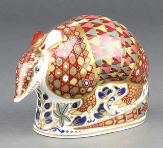 A Royal Crown Derby Imari pattern armadillo paperweight with silver stopper 3" 