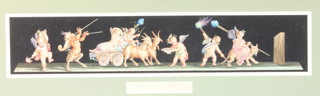 Vicenzo Bisogno 1911, watercolours, studies of nymphs, satyrs and angels at pursuits, signed in pencil 4" x 21" 