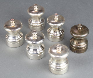 A set of 6 silver plated salt and pepper grinders