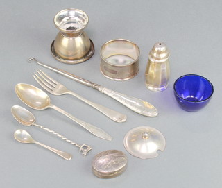 A sterling silver pill box and minor items