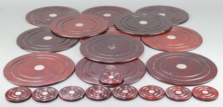 A set of 12 hardwood silver mounted place mats and 9 ditto coasters London 1991