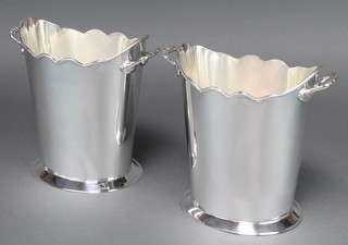 A pair of plated 2 handled wine coolers with beaded rims 