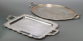 An Edwardian oval silver plated 2 handled tray 27" together with a rectangular ditto 23" 