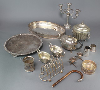 A Victorian silver plated stand 12" and minor plated items