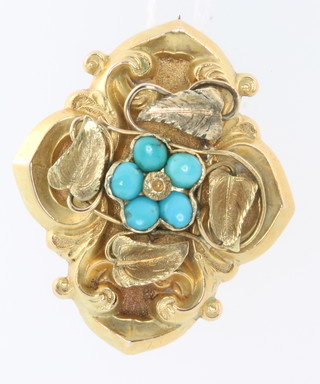 A Victorian yellow gold turquoise set brooch 