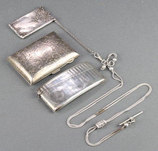 A silver card case Birmingham 1914, a cigarette case, Albert and card holder 115 grams