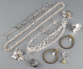 A fancy link silver necklace 20", 2 bracelets, 2 earrings and 3 rings, 165 grams