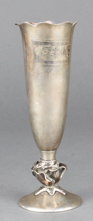 A silver spill vase with rosehead base 149 grams, 6 1/2" 