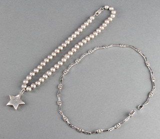 A silver bead necklace and a fancy link ditto 63 grams