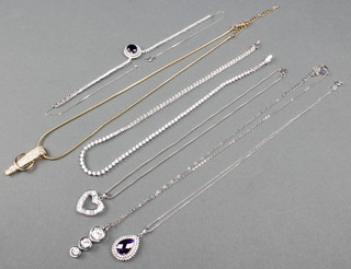 A silver paste set necklace, 5 others 
