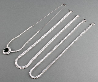 A paste set silver necklace 16" and 2 others 