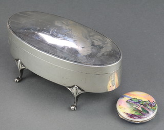 An oval silver trinket box Chester 1920 6", together with a silver guilloche and enamelled pill box 