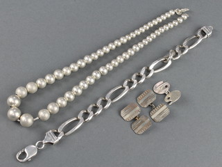 A 925 silver bead necklace 15" and minor silver jewellery