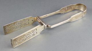 A pair of Victorian silver asparagus tongs with pierced decoration London 1842, Maker William Eaton 10 1/4", 220 grams 