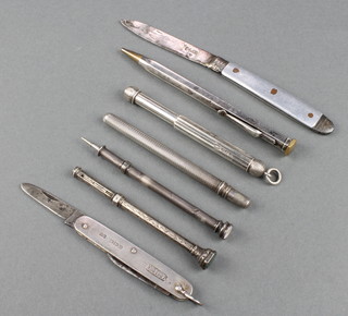 A silver pocket knife, 3 propelling pencils and 3 other items 