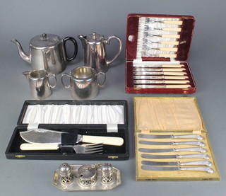 A pair of silver plated cased fish servers, 2 cased plated sets, minor plated items 