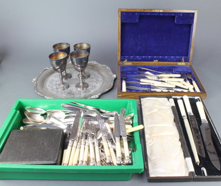 A set of 6 Edwardian silver plated dessert eaters, 4 cased sets, minor plated items
