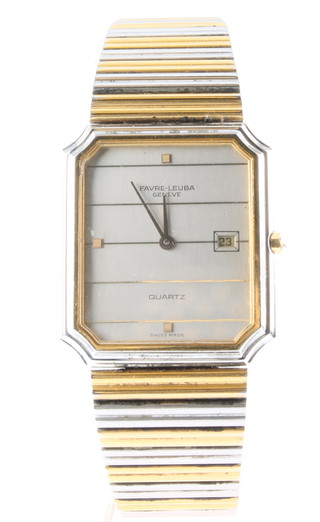A vintage Favre/Leuba gentlemen's 2 colour calendar wristwatch with quartz movement on a ditot bracelet