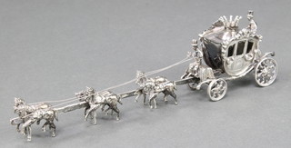 A Dutch silver model of a carriage with 6 horses 6 1/2", 80 grams