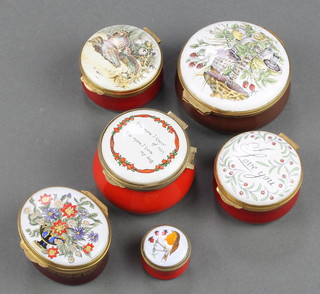 A Crummles enamelled box 1 1/2" and 5 other enamelled boxes