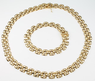 A 9ct yellow gold fancy link bracelet 7" and matching necklace 16" 35.8 grams 