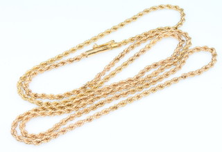 An 18ct yellow gold rope twist necklace, 22 grams, 28" 