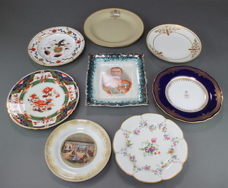 A Prattware plate "The room in which Shakespeare was born" 7", a rectangular commemorative dish, 5 decorative plates and a bowl