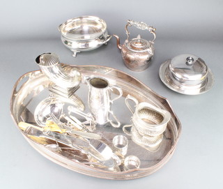 A silver plated galleried 2 handled tray 22" and minor plated items