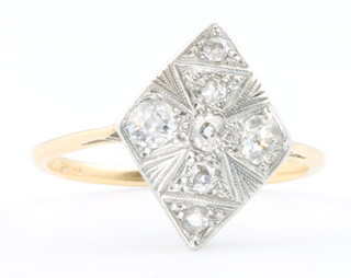 An Art Deco 18ct yellow gold diamond ring size O