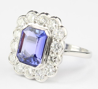 An 18ct white gold tanzanite 2.75ct and 14 stone diamond 1.45ct ring size N