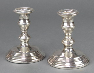 A pair of Queen Anne style silver dwarf candlesticks 1964, 4 1/2" 