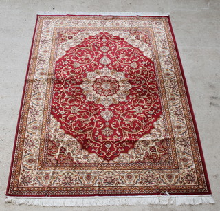 A Belgian cotton Keshan style rug with central medallion 90" x 64" 