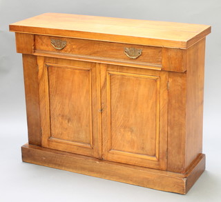 A Victorian bleached mahogany chiffonier fitted a drawer above a double cupboard, 33 1/2"h x 41"w x 15 1/2"d 