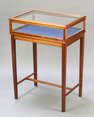 An Edwardian style rectangular inlaid mahogany bijouterie table with hinged lid, raised on square tapering supports 32"h x 23 1/2"w x 16 1/2" 