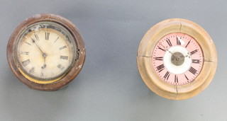 A Continental wall clock with 7" circular painted dial, the back plate marked W & H Sch contained in a mahogany case together with a Postman's alarm clock contained in a mahogany case 